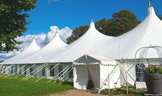 high-quality portable restrooms stationed at a wedding, meeting the needs of guests throughout the outdoor reception in Elmhurst